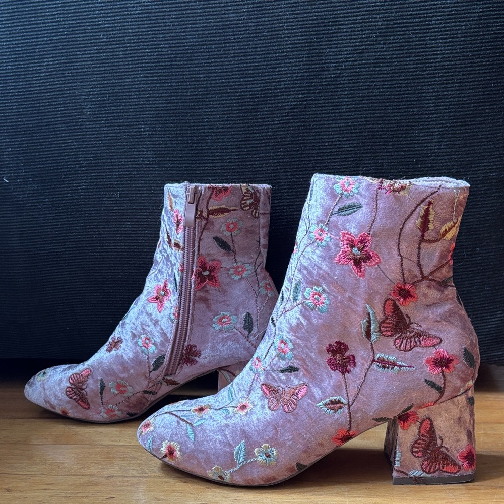 Floral Embroidered Ankle Boots